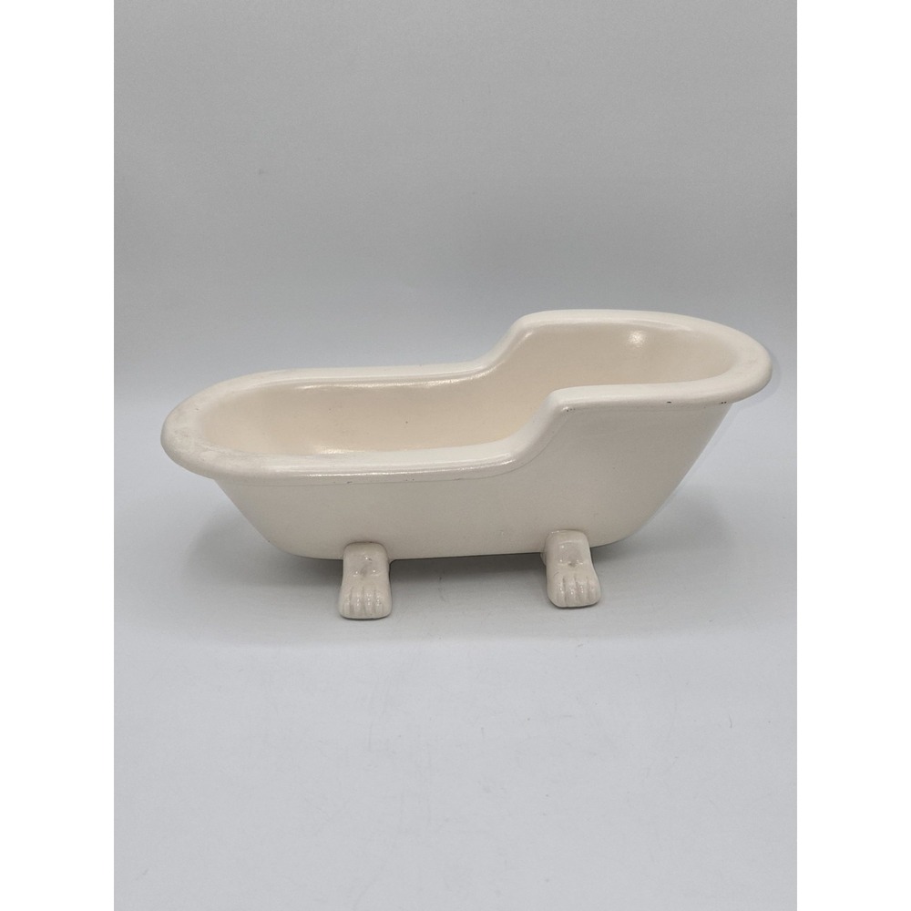 Vintage Jewell‎ 1975 Ceramic Clawfoot Bathtub Planter White Tub Pottery Vessel